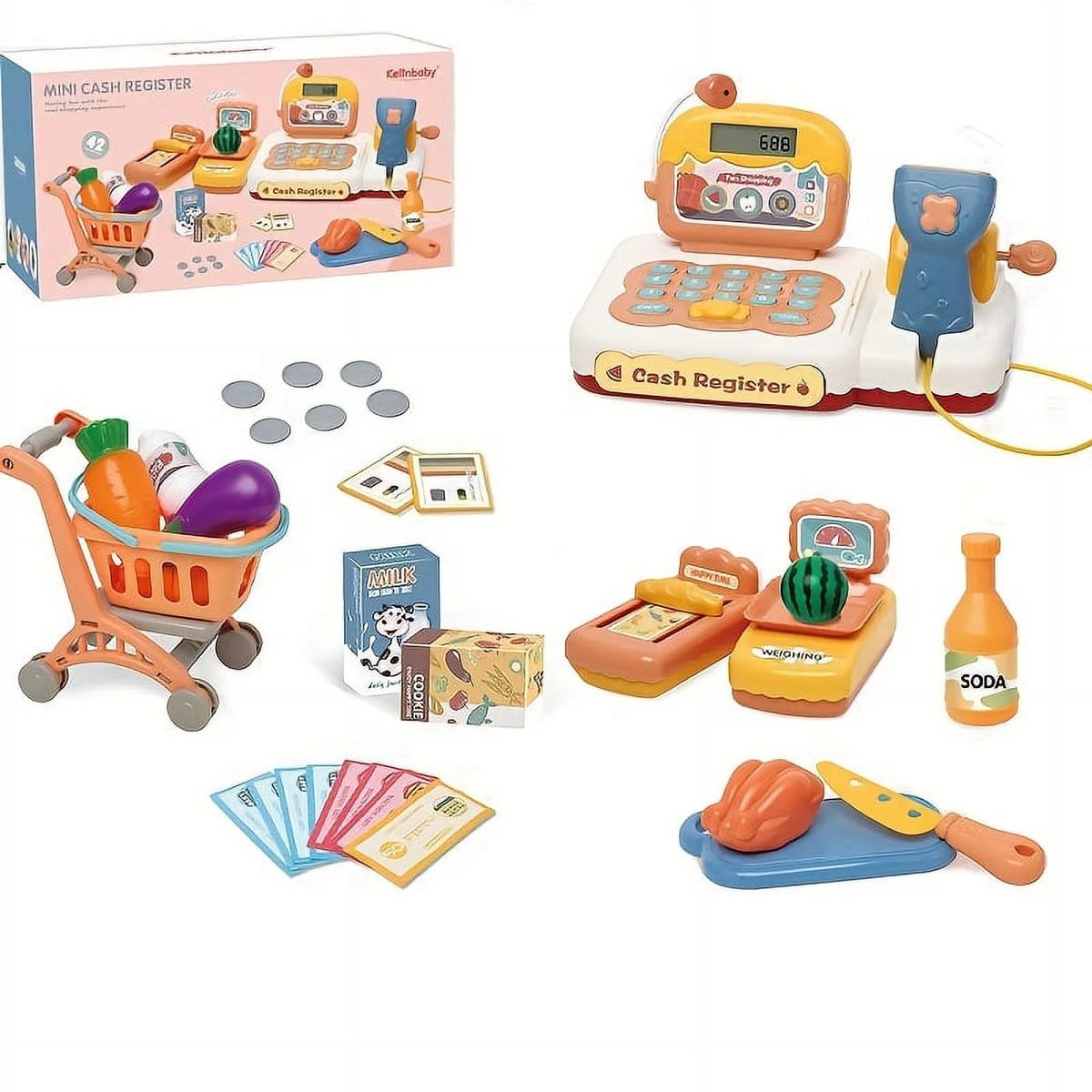 Kids Toy Cash Register with Scanner Play Food Pretend Play Money E359