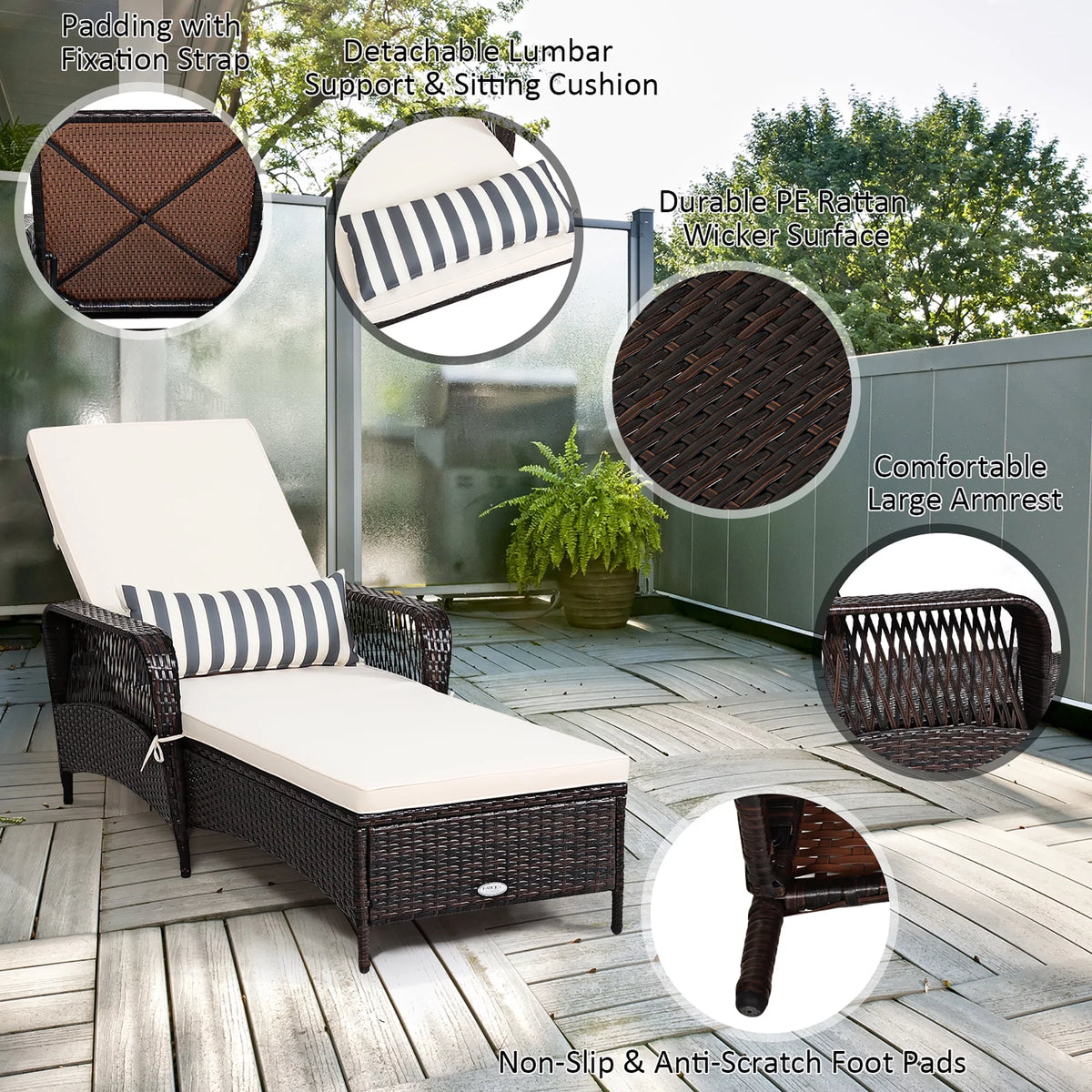 2PCS PE Rattan Chaise Lounge Chair J8126