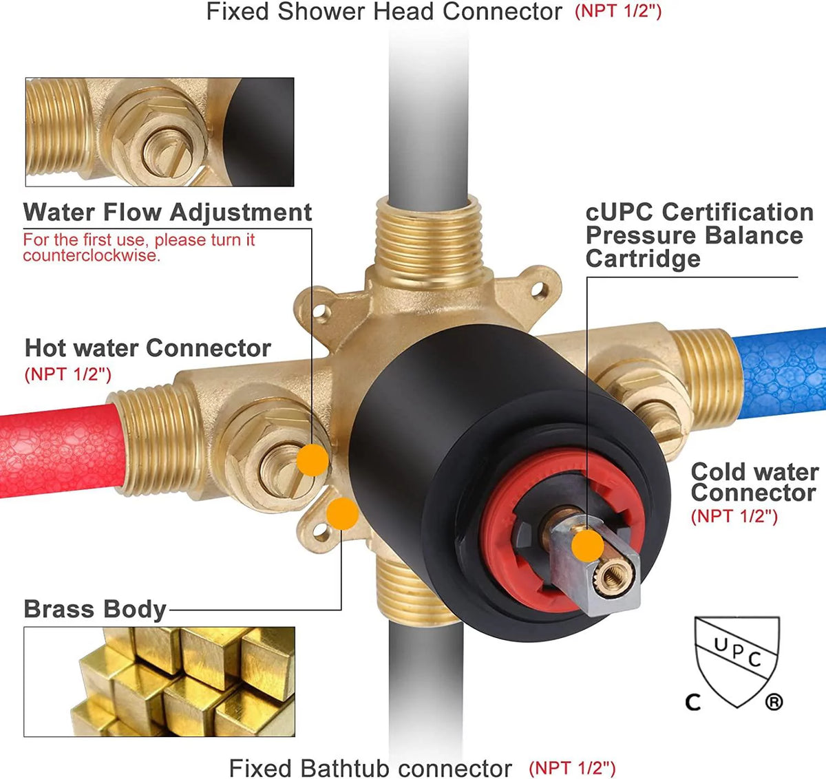 Black Shower Faucet Set with Brass Pressure Balance Valve G82704