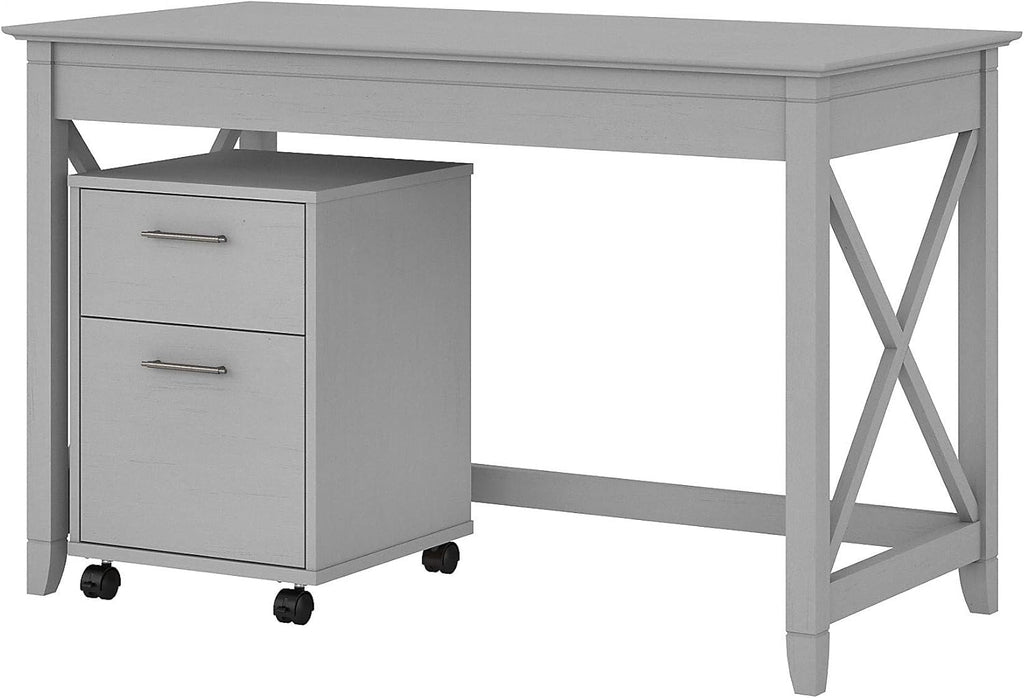 Dark Gray Hickory Writing Desk with 2 Drawer File Cabinet H253315