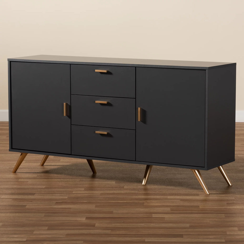 Dark Grey and Gold Finished Wood 2-Door Sideboard Buffet D804