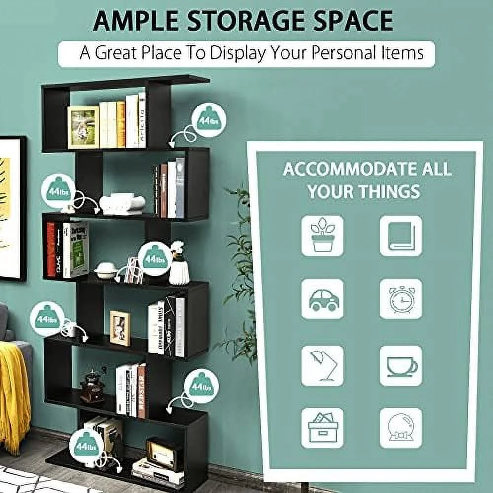 6 Tier S Shaped Wooden Bookshelf P3224
