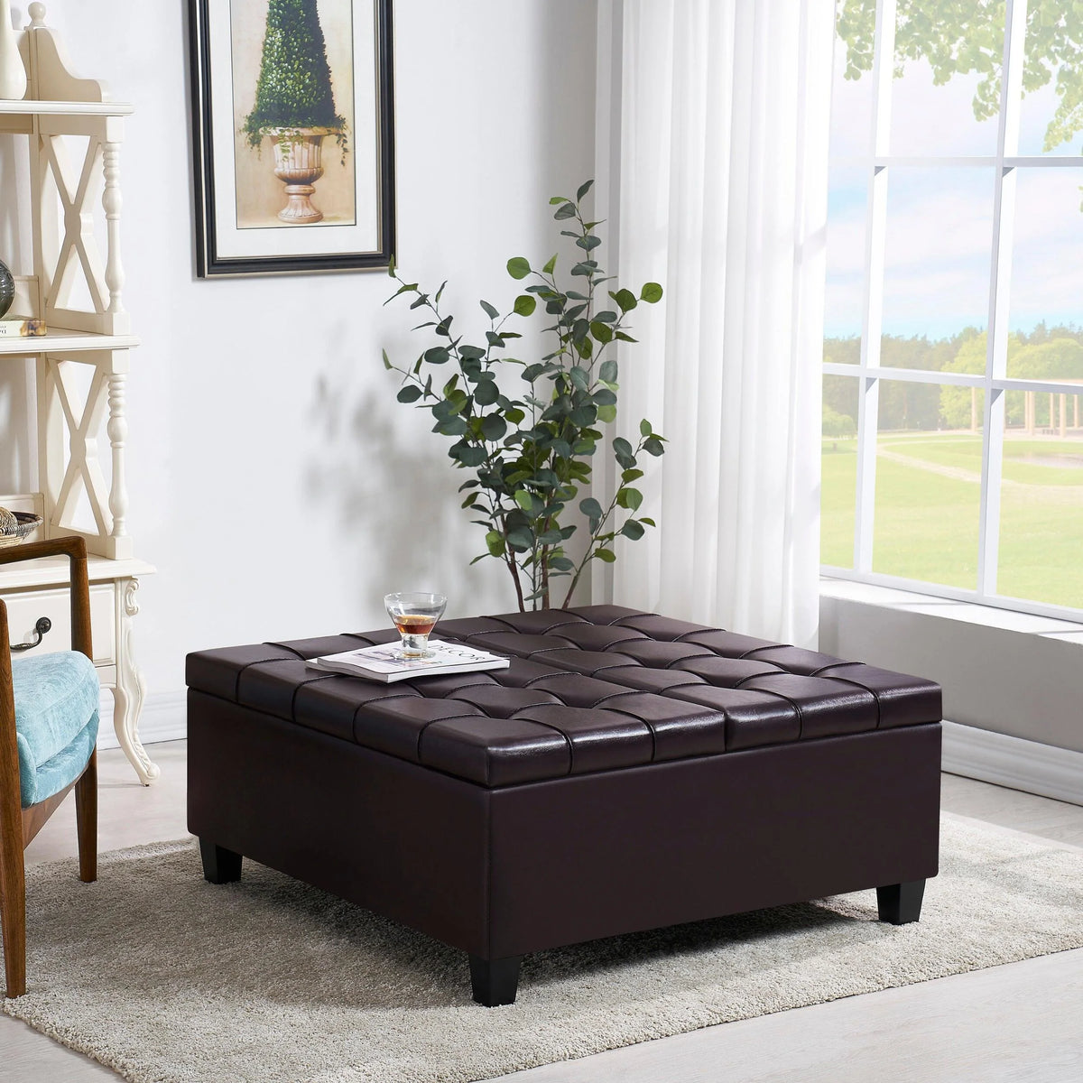Large Square Faux Leather Storage Ottoman J27966