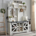 White Entryway Bench with Coat Rack and Shoe Storage T52232