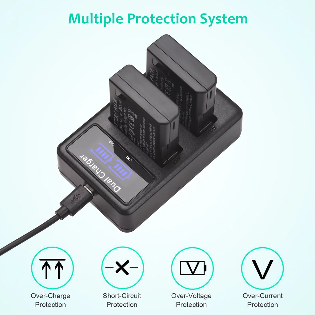 7.4V 1500mAh Camera Battery 2pcs with LED Dual Charger P5630