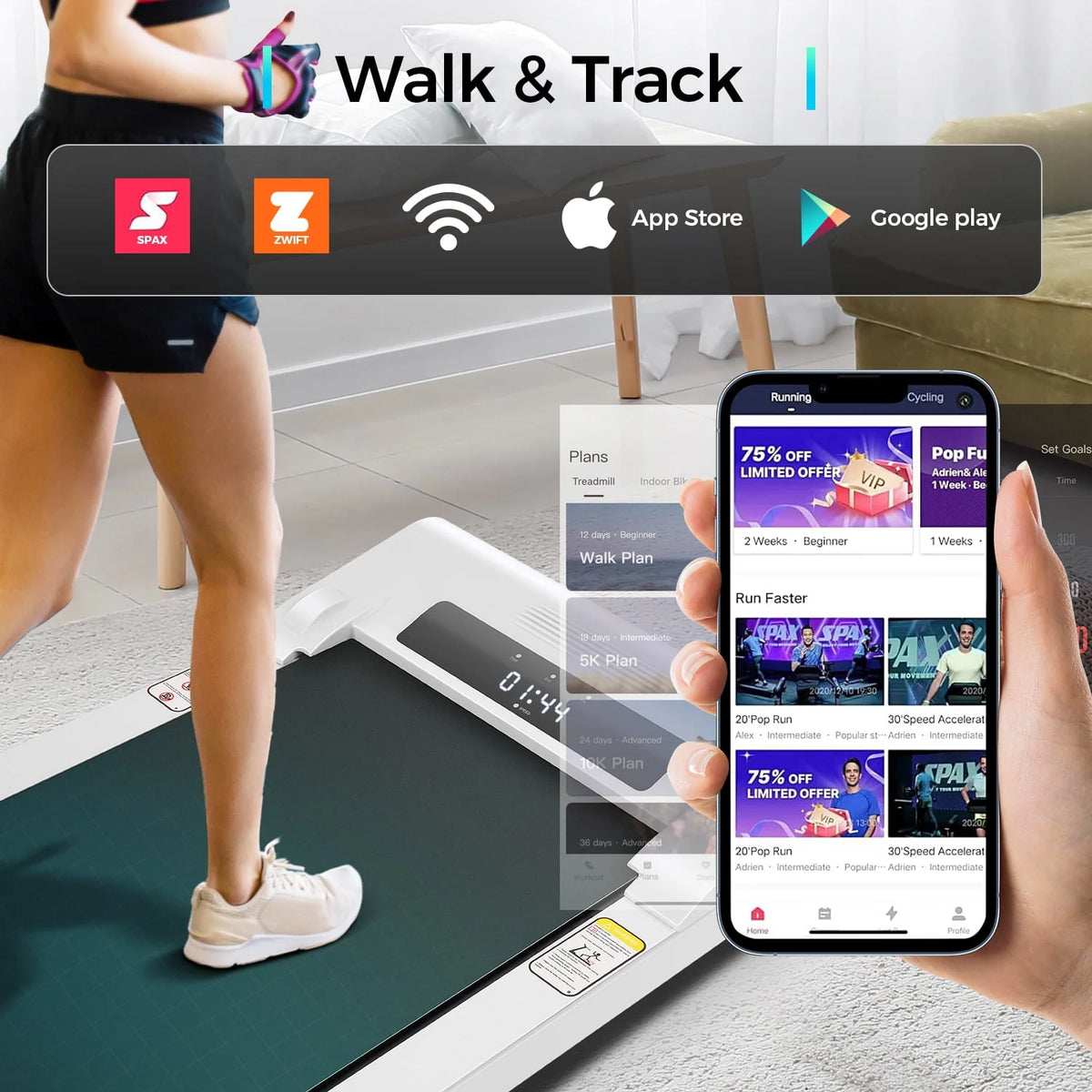 Walking Pad Treadmill 2.5HP Electric Jogging Running Machine with LED Display E666324