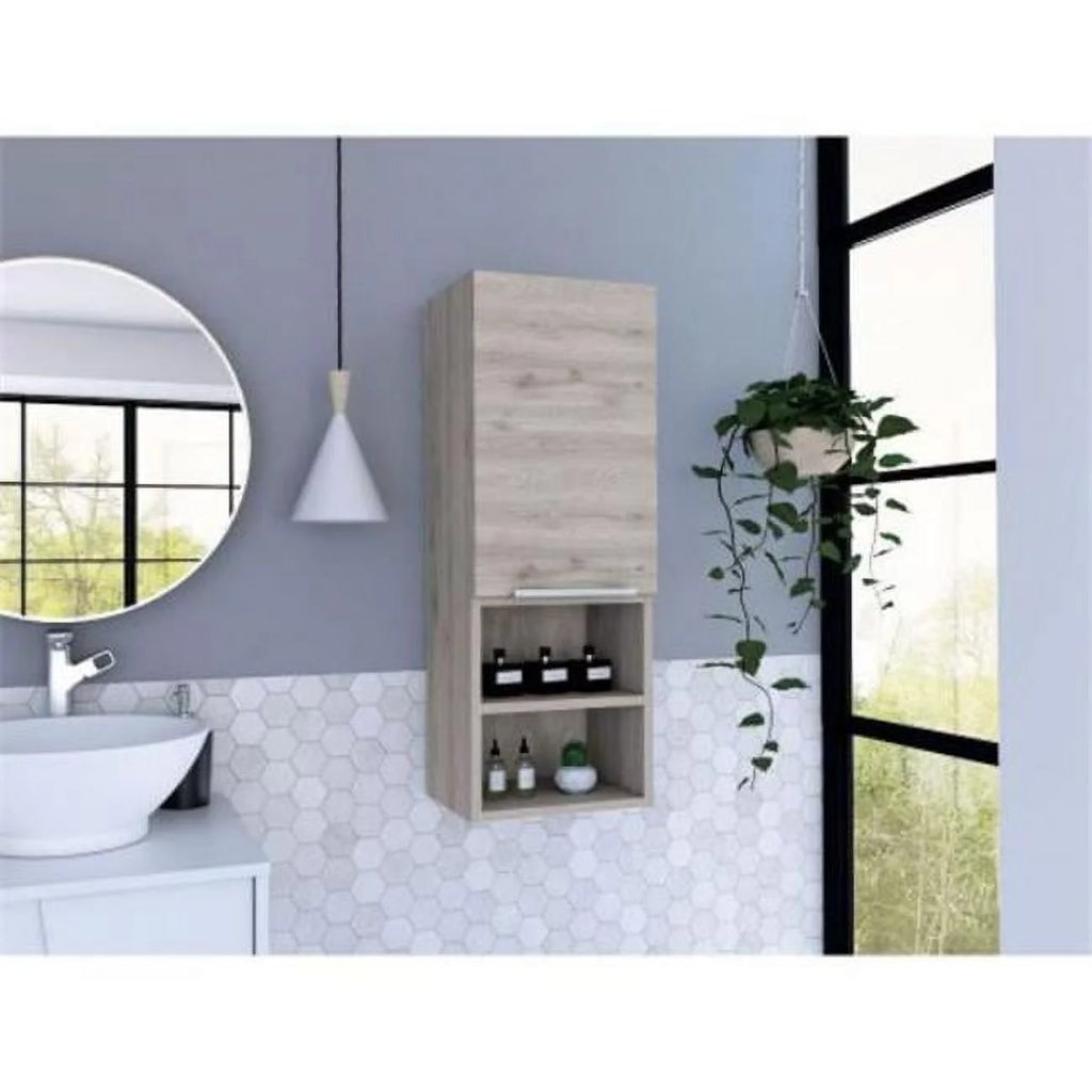Light Gray Single Door Bathroom Cabinet with Two Open Shelves P156