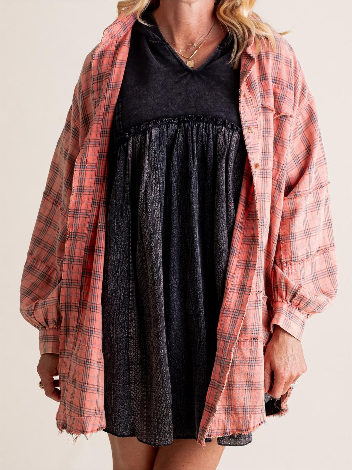 Washed Oversized Shirt Jacket with Pockets S44359