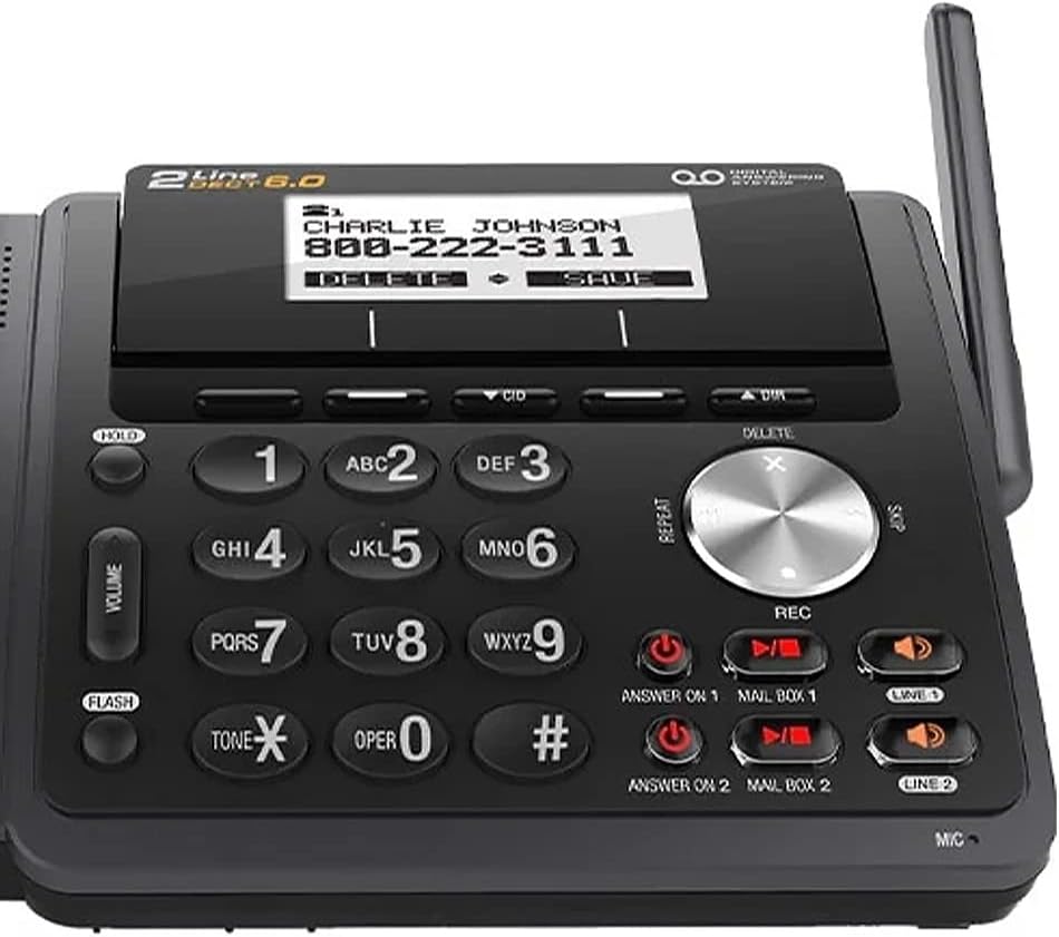 2-Line Expandable Cordless Phone with Answering System, 3 Handsets, Black O166961