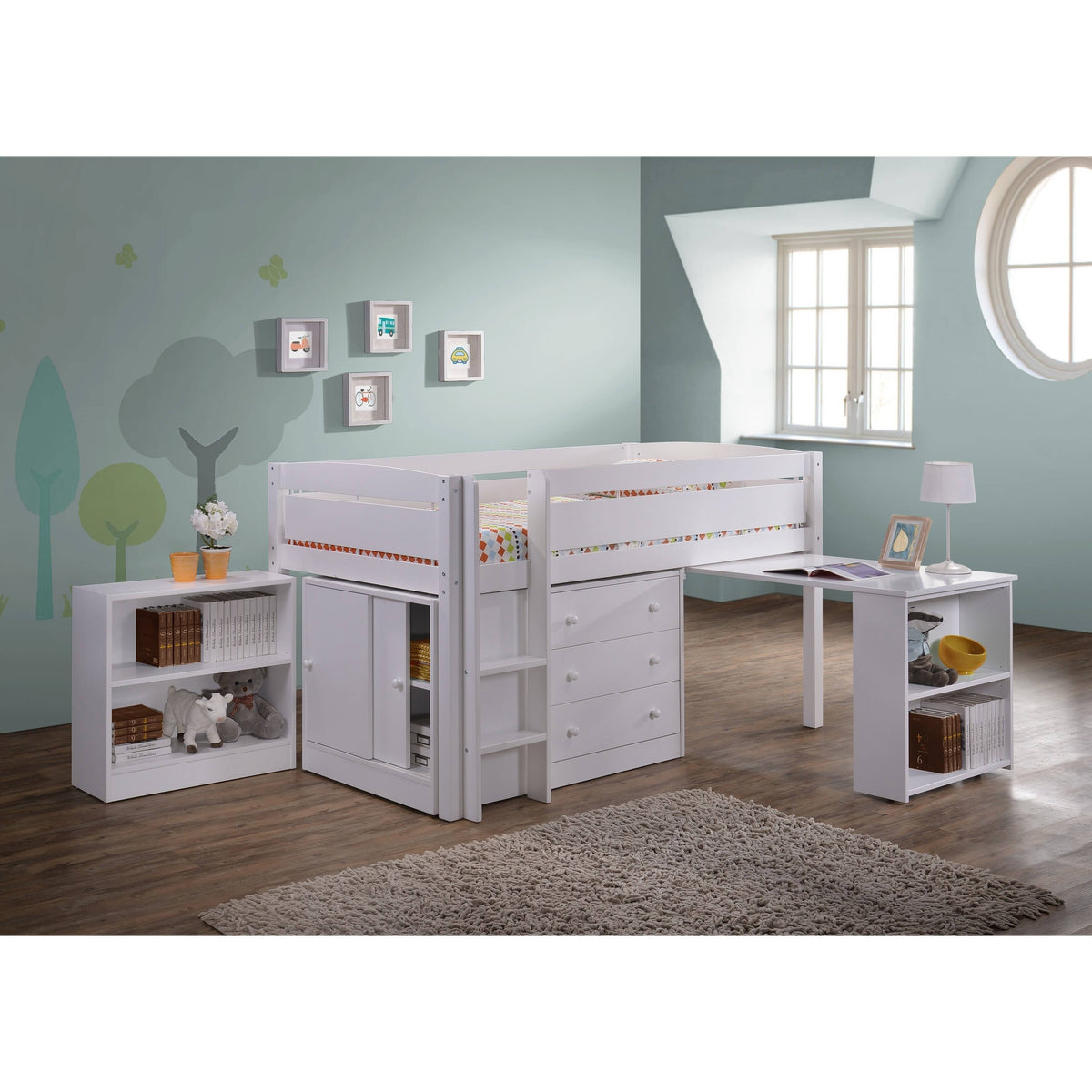 White Wood Loft Bunk Bed M3598