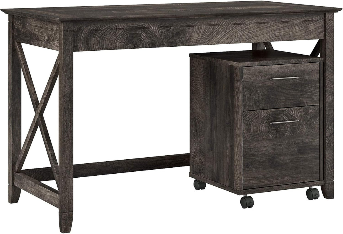Dark Gray Hickory Writing Desk with 2 Drawer File Cabinet H253315