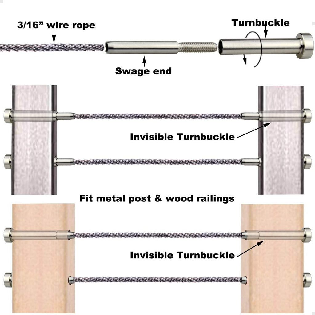 20 Pcs 3/16 Invisible Turnbuckle Kit T316 Stainless Steel Cable Railing Hardware Kit U2986