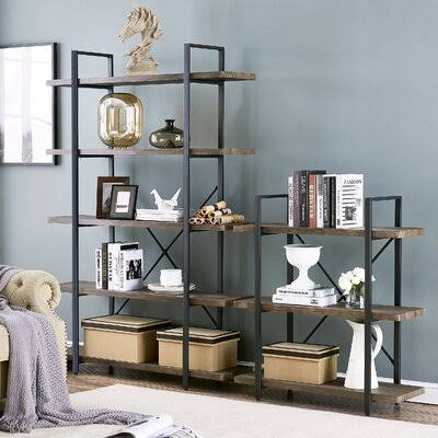 Dark Brown 5-Shelf Metal Frame Bookcase O988548