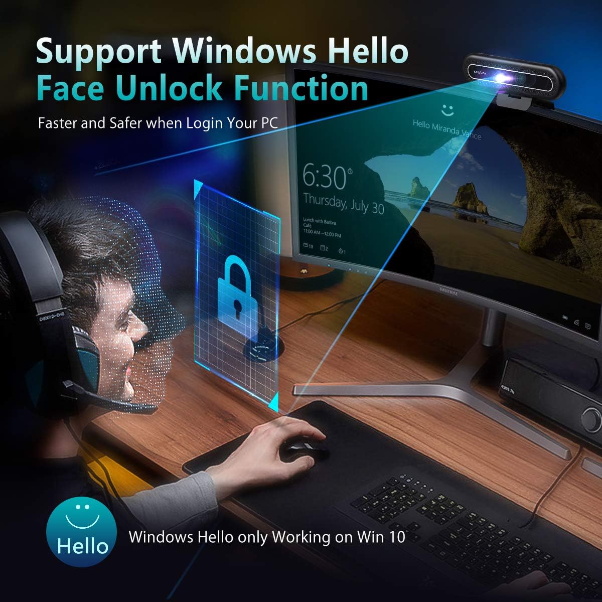 Face Recognition USB IR Camera 1080P with Dual Microphone Pack of 2 A5389