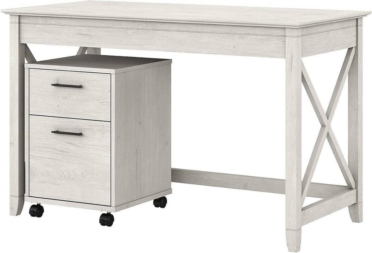 Dark Gray Hickory Writing Desk with 2 Drawer File Cabinet H253315