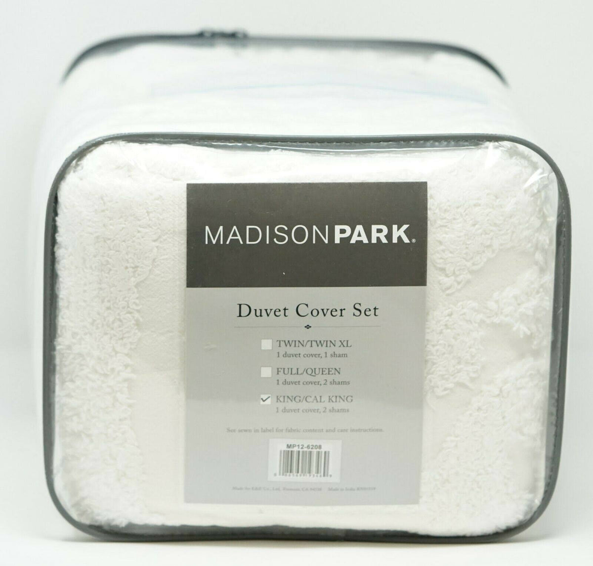 3 Piece Tufted Cotton Chenille Damask Duvet Cover Set White King/Cal King S22298