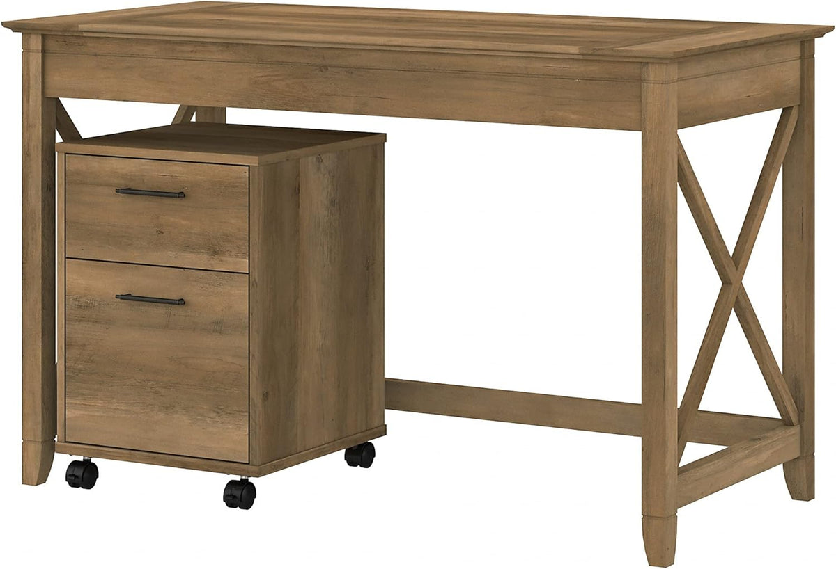 Dark Gray Hickory Writing Desk with 2 Drawer File Cabinet H253315