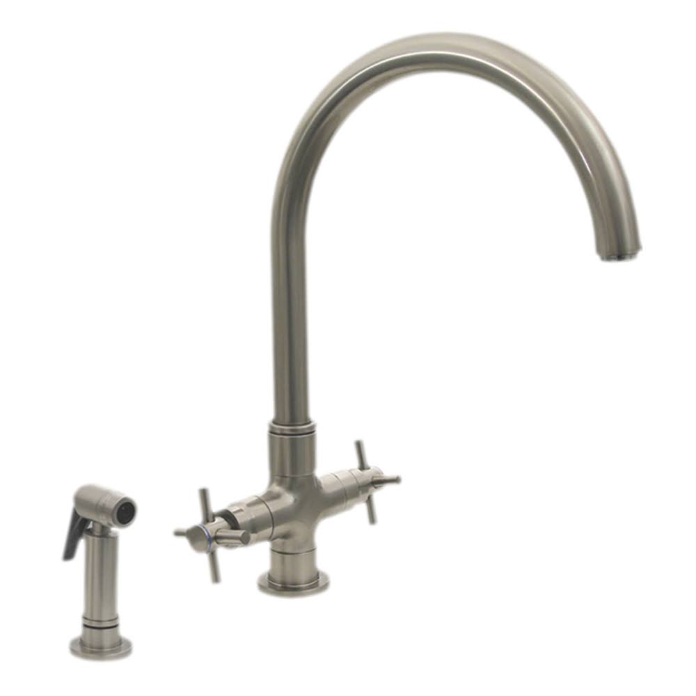 Dual Handle Faucet with Gooseneck Swivel Spout and Side Spray K96915