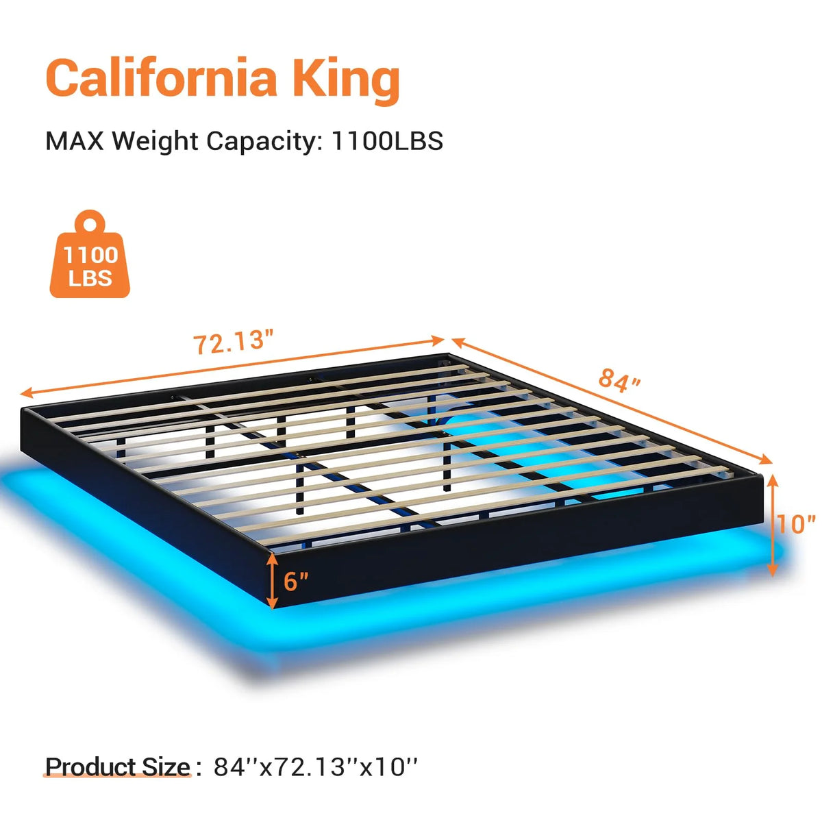 California King Floating LED Faux Leather Upholstered Platform Bed Frame W33635