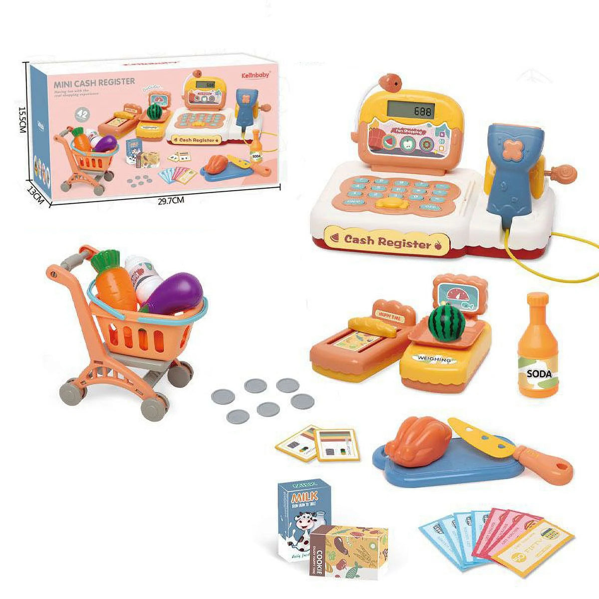Kids Toy Cash Register with Scanner Play Food Pretend Play Money E359