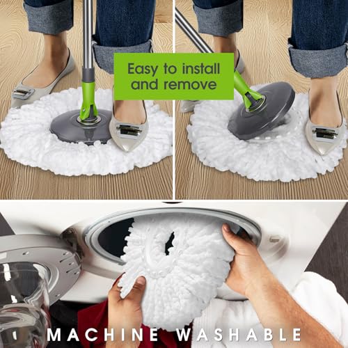 Pedal Spin Mop and Bucket with Wringer Set, 3 Mop Pads T57478