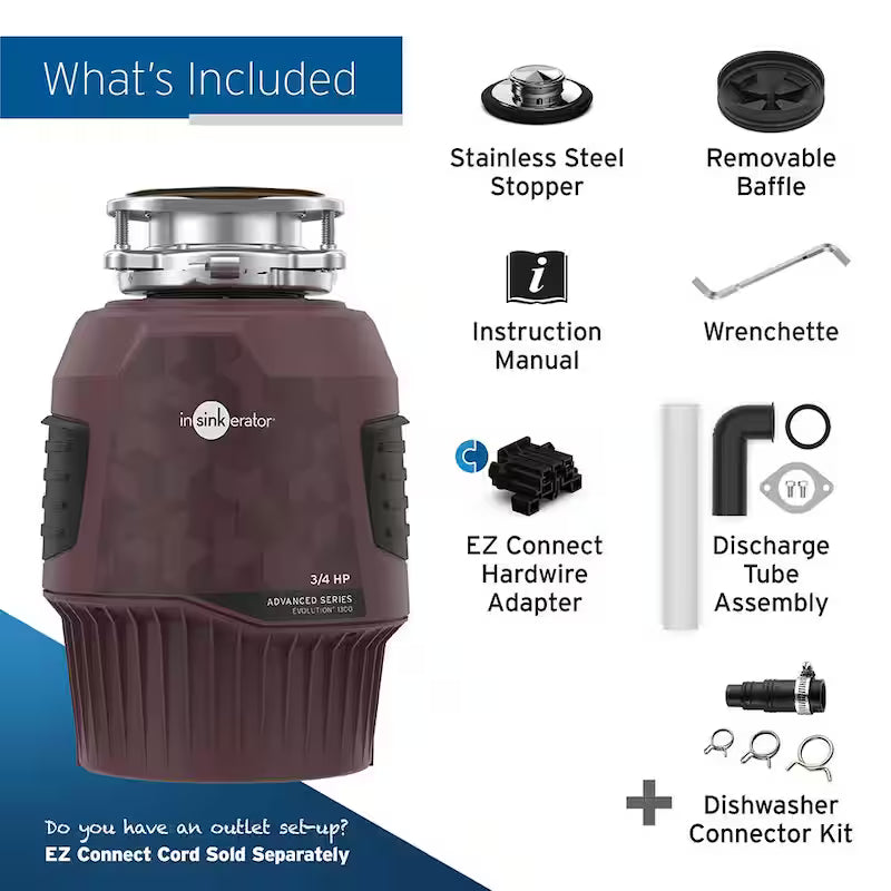 3/4 HP Continuous Feed Garbage Disposal with Dishwasher Connector Kit O29874