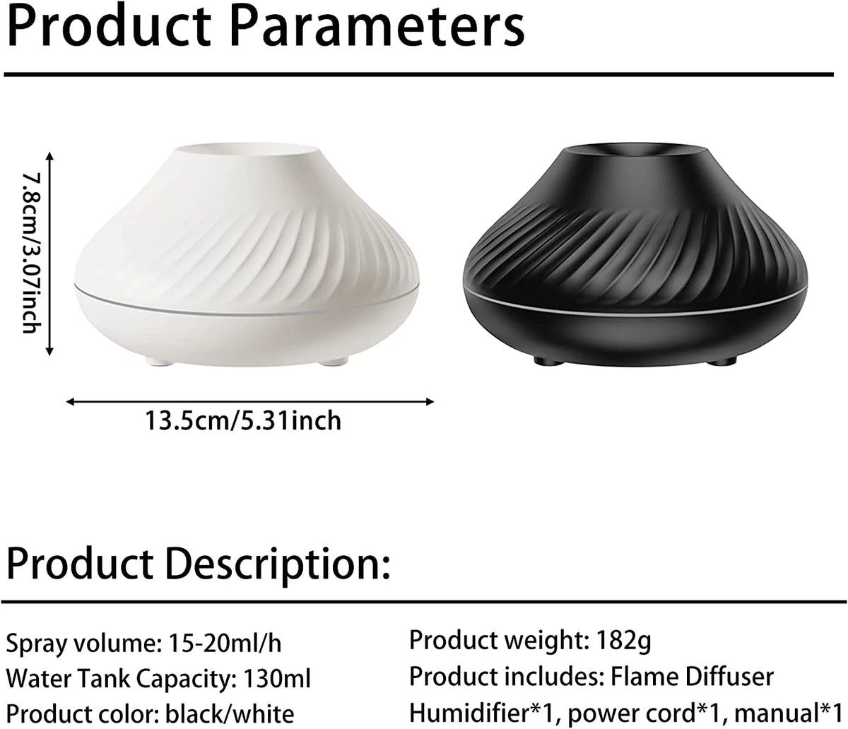 Flame Diffuser Humidifier 7 Flame Color Noiseless Cool Mist Diffuser G4446