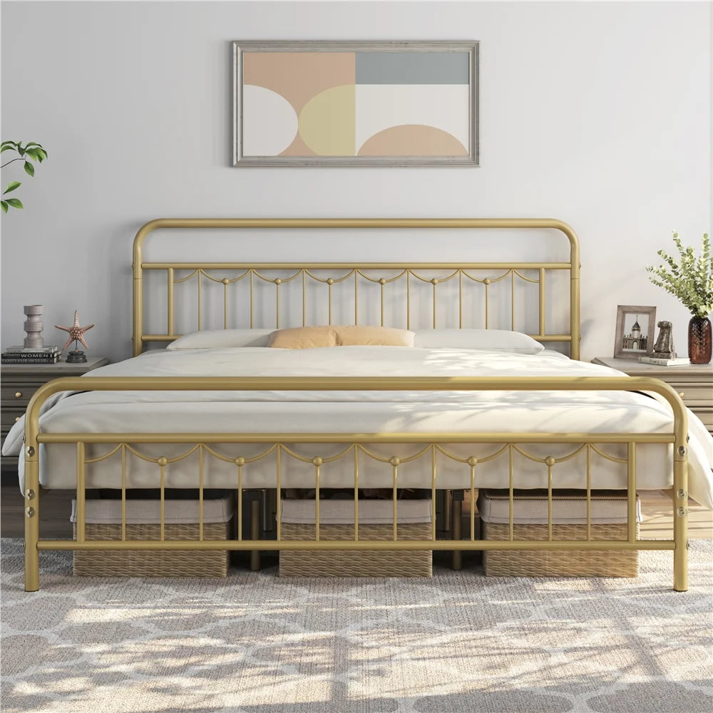 Queen Matte Black Metal Platform Bed Frame with Headboard and Footboard U58829