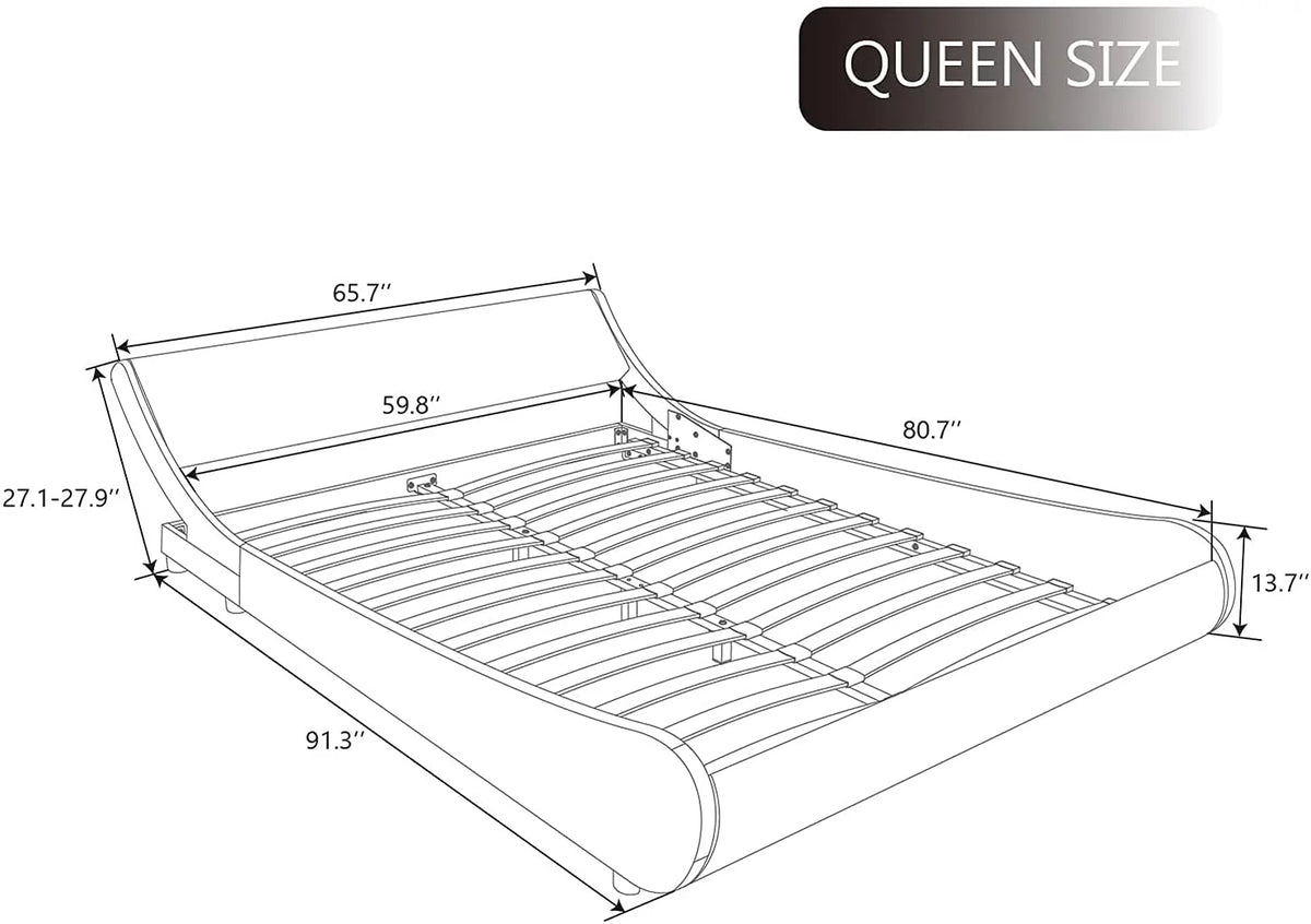 Queen Size Platform Bed Frame with Adjustable Headboard Q668955