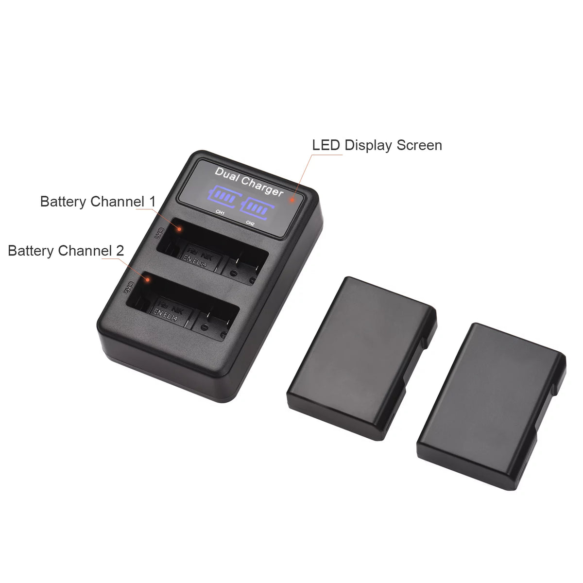 7.4V 1500mAh Camera Battery 2pcs with LED Dual Charger P5630