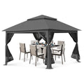 13 x13 ft Pop up Gazebo Canopy Shelter with Mosquito Netting, Brown J911133