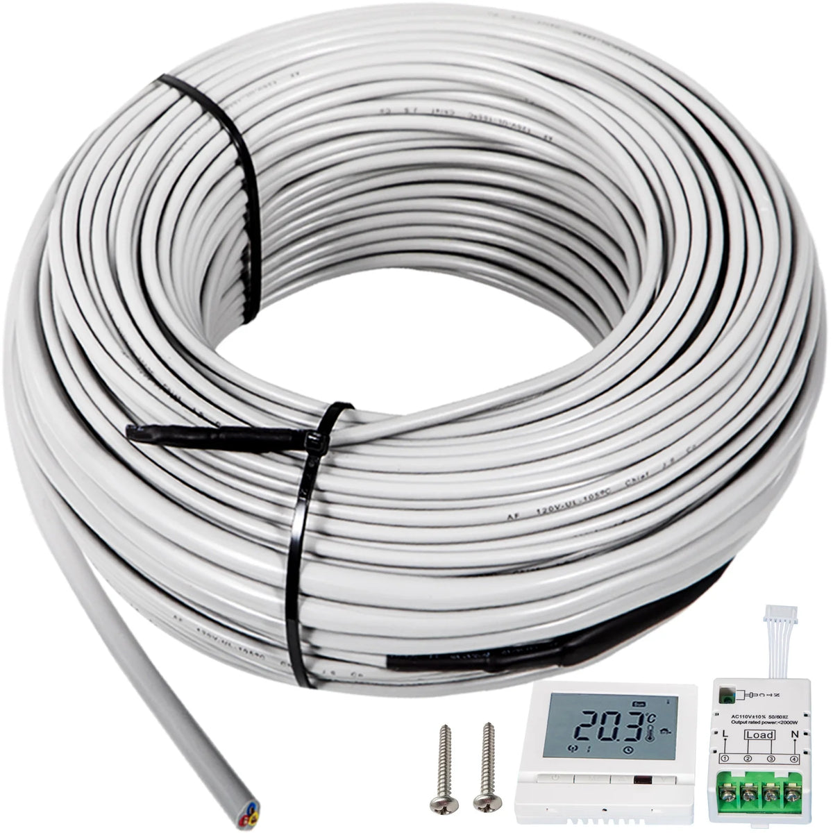 Floor Heating Cable 21.4 Square Feet Waterproof Insulated with Temperature Control Panel D402