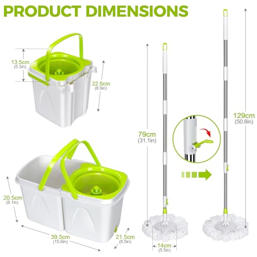 Pedal Spin Mop and Bucket with Wringer Set, 3 Mop Pads T57478