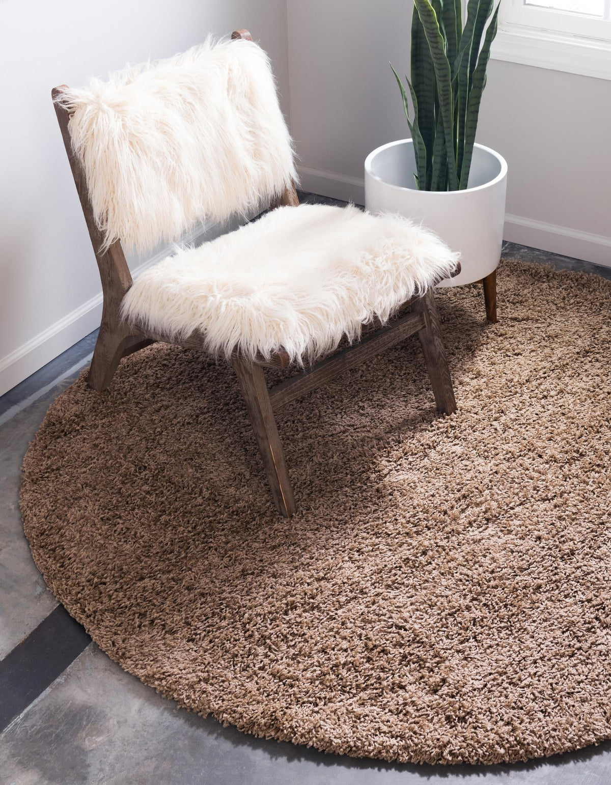 5 Ft Round Sandy Brown Shag Rug T942849