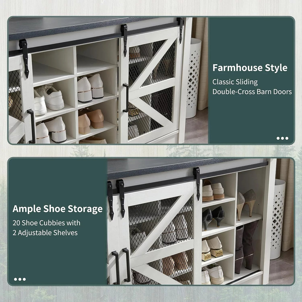 White Entryway Bench with Coat Rack and Shoe Storage T52232