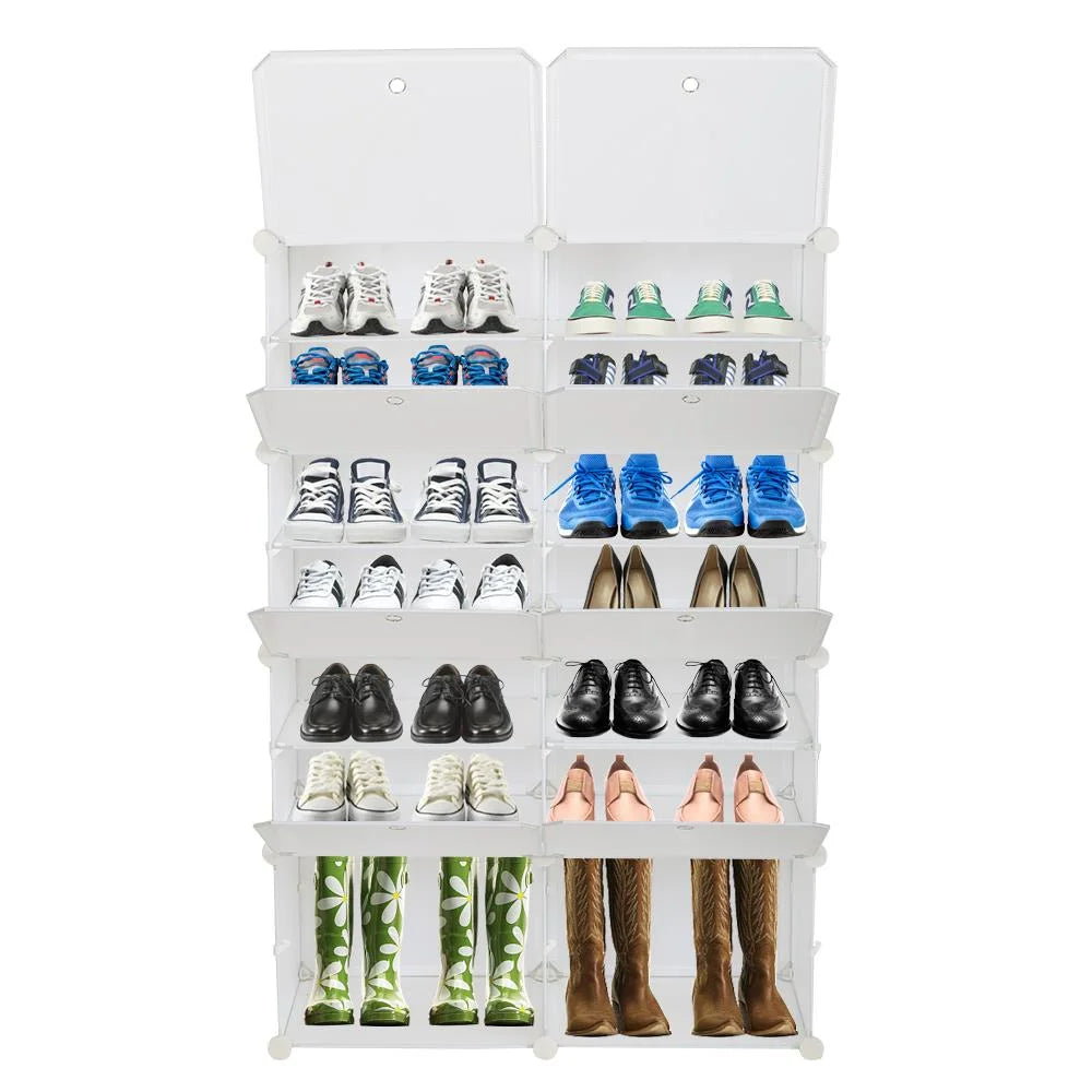 Portable 14 Cubes Expandable 7 Tiers Shoe Rack White S25609
