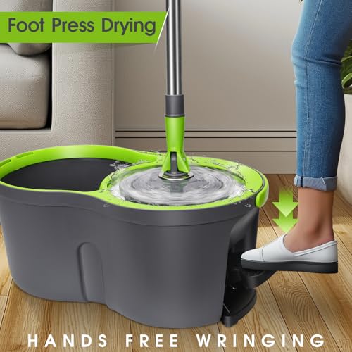 Pedal Spin Mop and Bucket with Wringer Set, 3 Mop Pads T57478