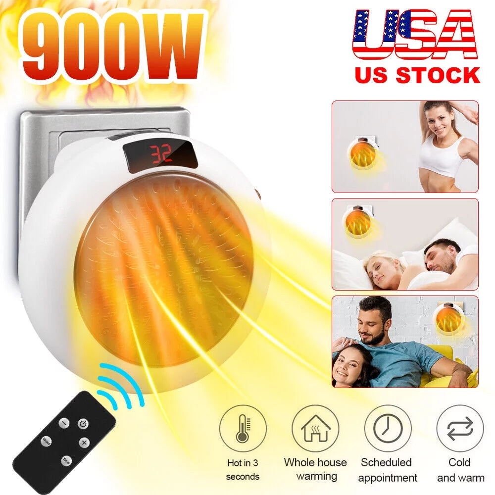 900W Plug in Electric Heater Fan with Remote Timer V254700