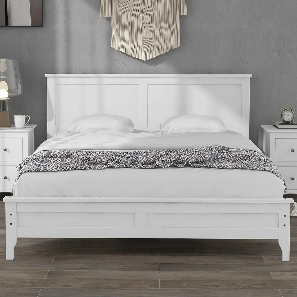 White King Size Solid Wood Platform Bed X989534