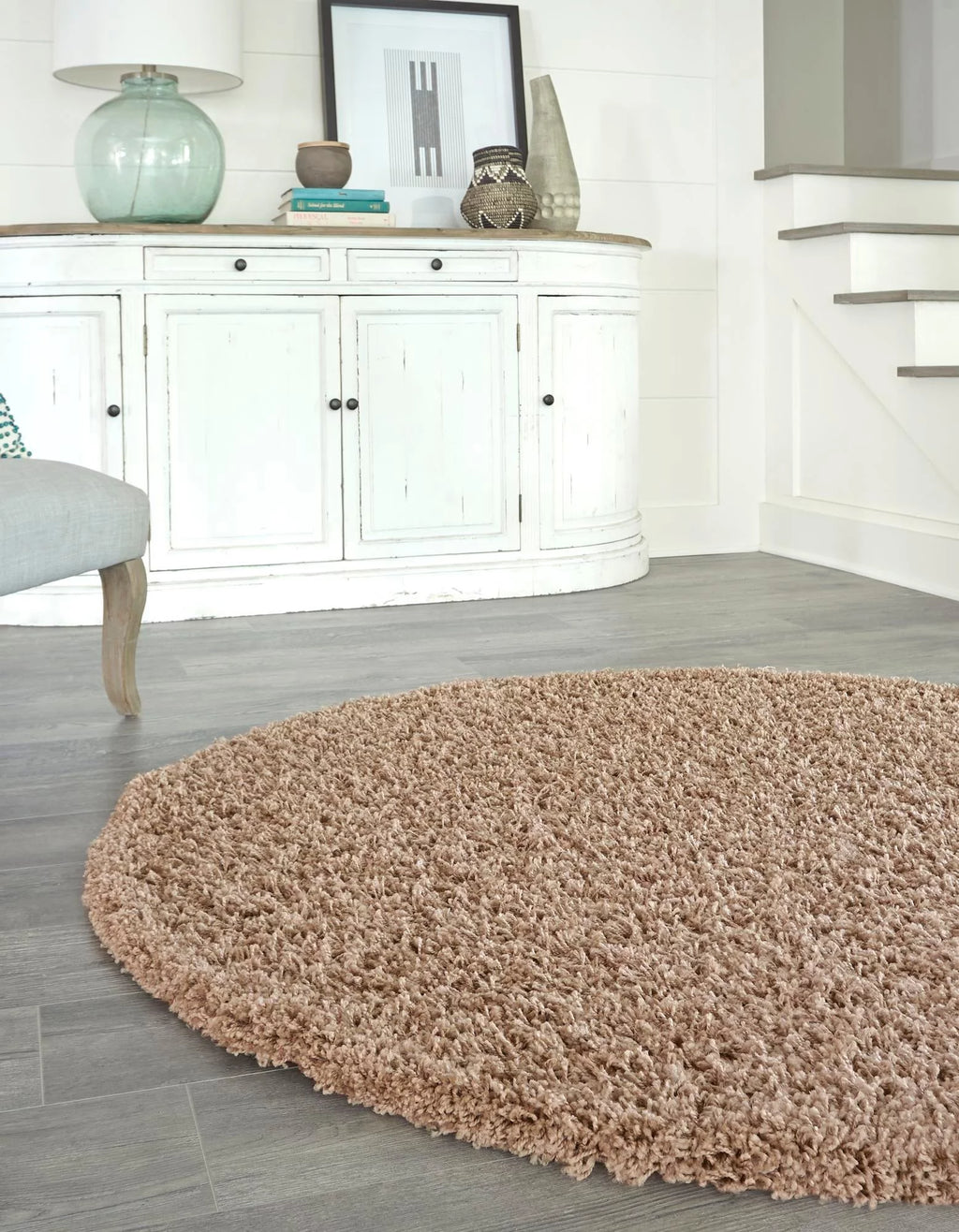 5 Ft Round Sandy Brown Shag Rug T942849