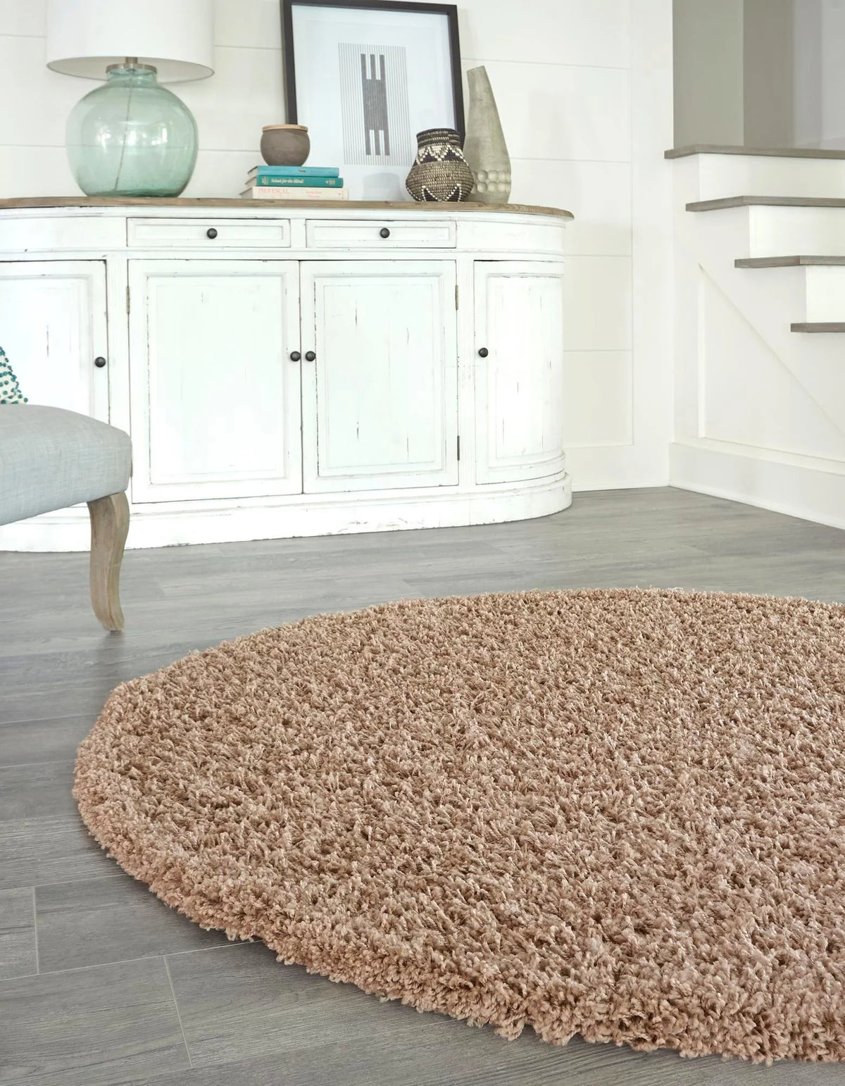 5 Ft Round Sandy Brown Shag Rug T942849