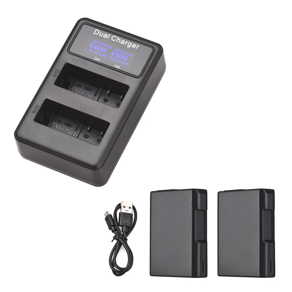 7.4V 1500mAh Camera Battery 2pcs with LED Dual Charger P5630