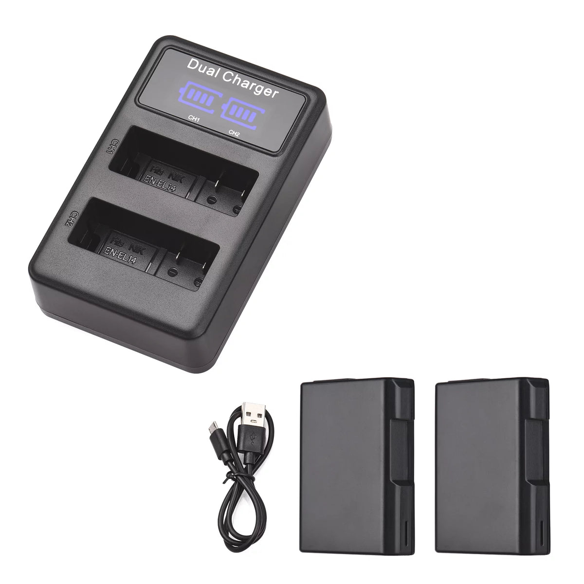 7.4V 1500mAh Camera Battery 2pcs with LED Dual Charger P5630